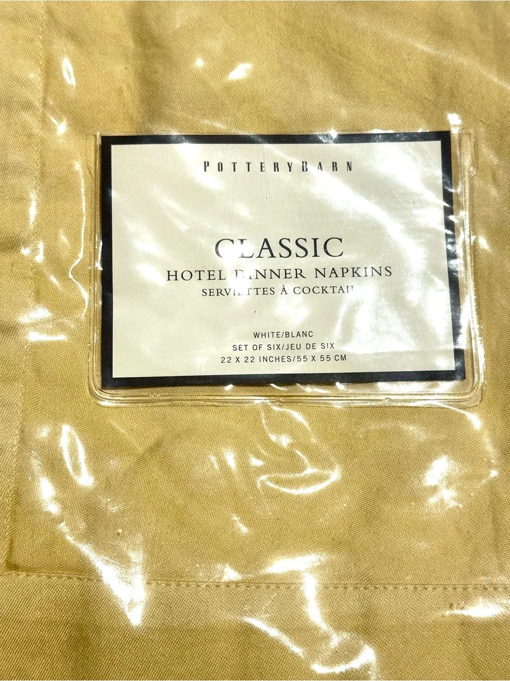 6 New Pottery Barn Classic Hotel Dinner Napkins - Yellow